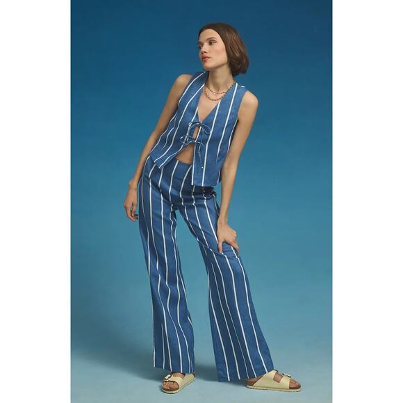 Faithfull La Plage De Mau Striped Wide-Leg Pants - New Large - Picture 1 of 6